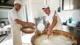 Mozzarella cheese makers in Monterotondo, Rome, Italy. 